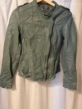 Muubaa Sage Green Moto Jacket/Lambskin Biker/All Saints Style